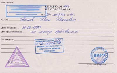 Купить справку о флюорографии в Санкт-Петербурге