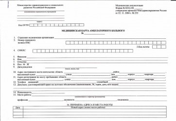 Карта амбулаторного больного формы 025/у-87