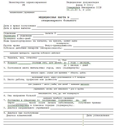 Купить карту больного форма 003 у